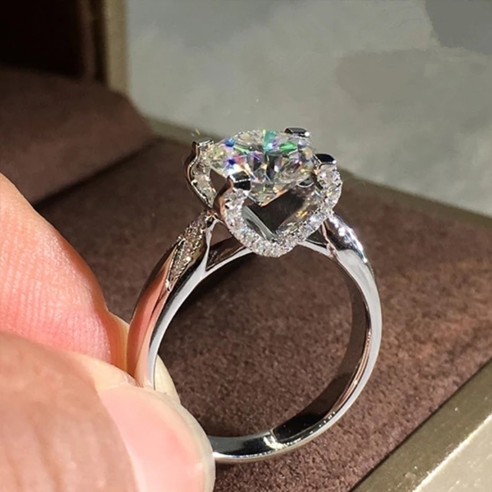 Floating Diamond Sterling Silver 925 Wedding Ring